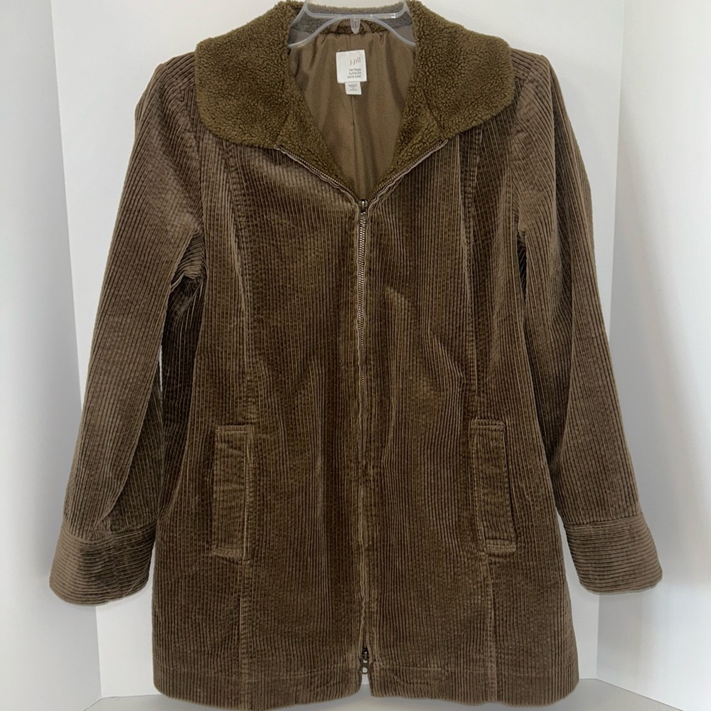 J. Jill Heritage Tumbled Cord Coat brown corduroy lined womens petite size SP‎